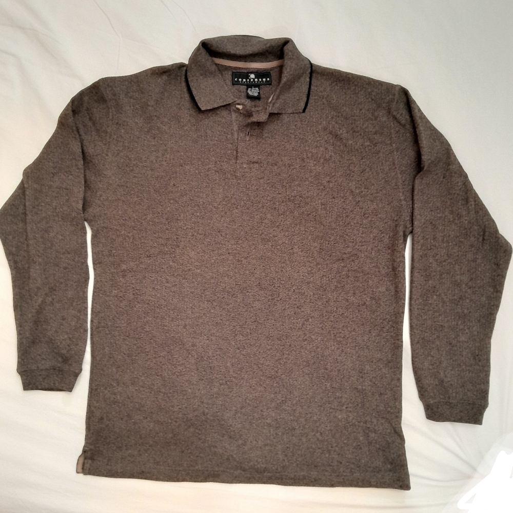 Consensus Sportswear Cotton Blend Collared Sweater, Brown, Tan, Black, L